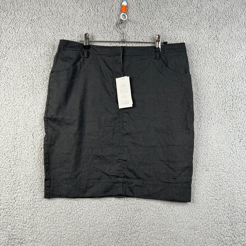 Eileen Fisher Pencil Skirt Size 12P Charcoal With Pockets Linen Blend Stretch